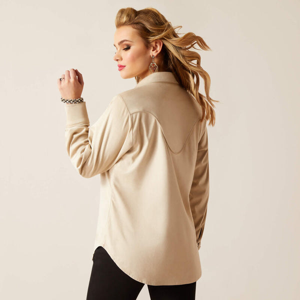 LADIES SAGE SUEDE SNAP LS TOP
