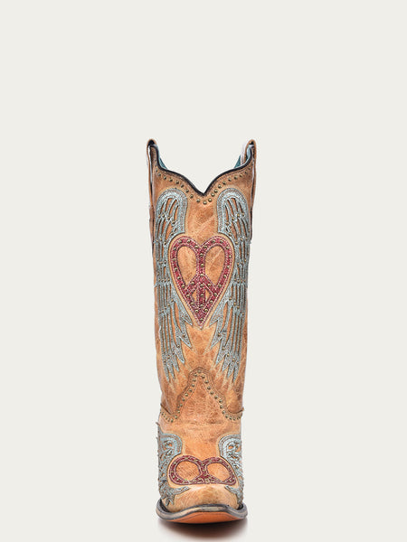 SAND HEART & WINGS OVERLAY W/EMBROIDERY AND STUDS