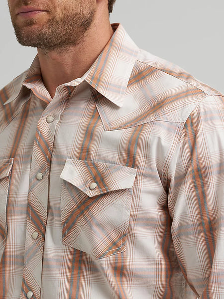 MENS LS ORANGE PLAID WITH PEARL SNAP SHIRT