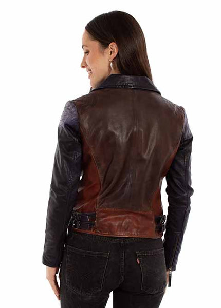 LADIES LEATHER MOTORCYCLE TWO TONE JACKET