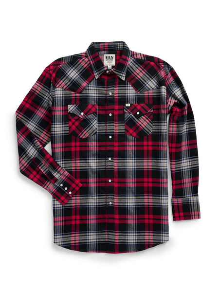 MENS ELY CATTLEMEN LIGHT PLAID FLANNEL SNAP SHIRT