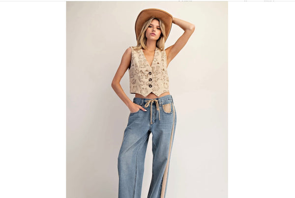 WESTERN GRAPHIC BUTTON DOWN VEST