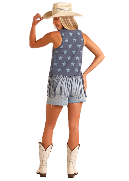 LADIES GRAPHIC TEE WITH FRINGE HEM