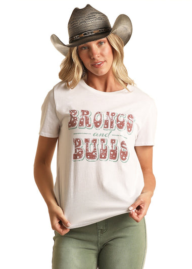 JUNIORS SS WHITE GRAPHIC TEE BRONCS & BULLS
