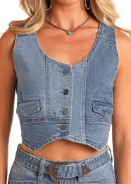 JUNIORS TWO TONE DENIM VEST