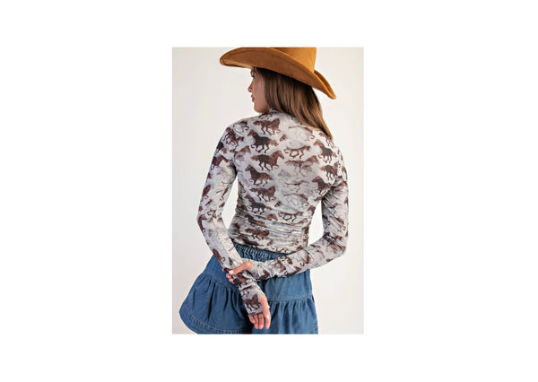 GALLOPING HORSE PRINT MESH LS TOP