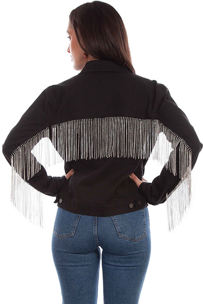 LADIES DENIM JACKET W/RINESTONE FRINGE