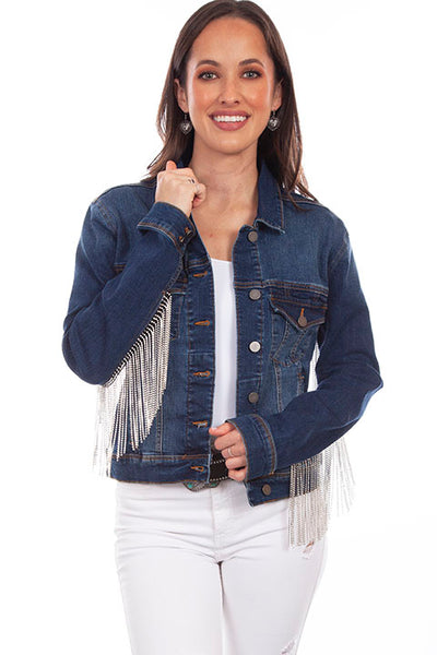 LADIES DENIM JACKET W/RINESTONE FRINGE