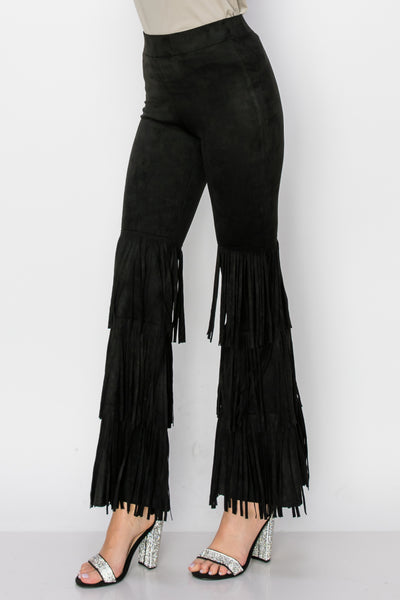 LADIES HIGH RISE SUEDE BELL PANTS W/FRINGE
