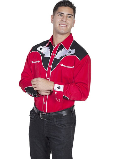 RED FOUR ACES EMBROIDERED SHIRT