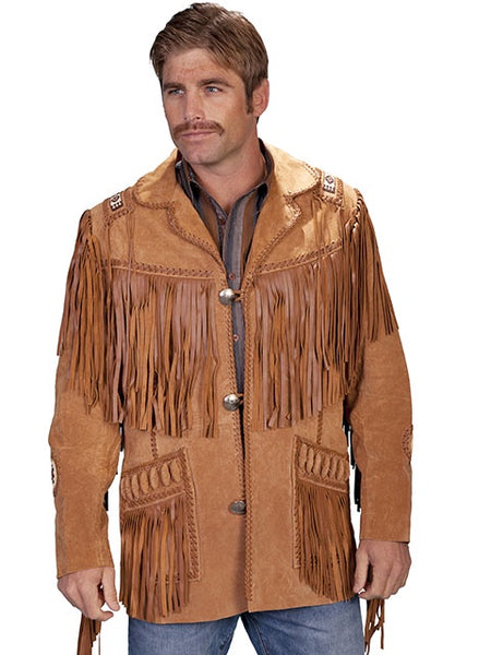 MENS HANDLACED BEAD TRIM BONE BOAR SUEDE COAT