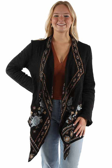 LADIES LONG SLEEVE WATERFALL SWEATER