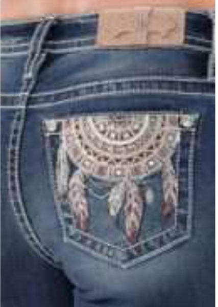 LADIES MISS ME MANDALA FEATHERS EMBELLISHED JEANS