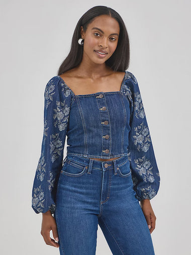 JUNIORS WRANGLER DENIM CROPPED BLOUSE