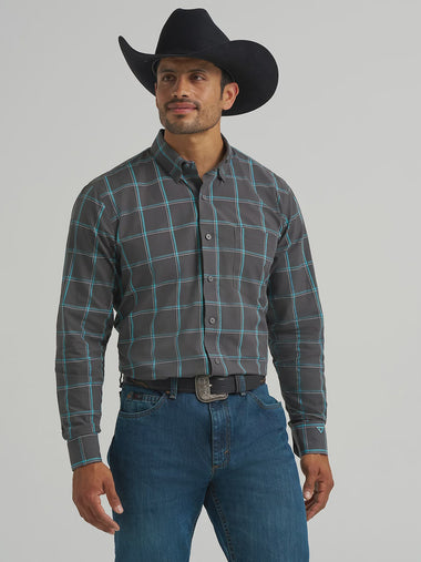 MENS WRANGLER CODY JOHNSON PLAID BUTTON DOWN SHIRT