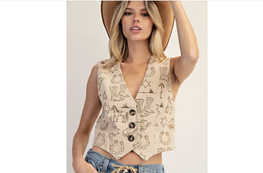WESTERN GRAPHIC BUTTON DOWN VEST