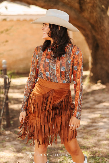 CAMEL STRETCH SUEDE ASYMMETRICAL SKIRT