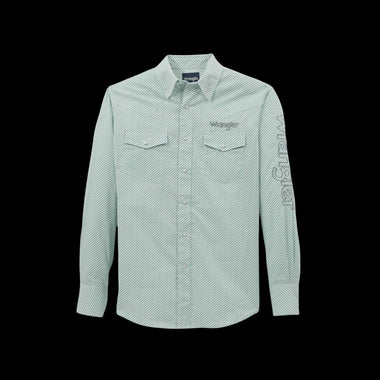WRANGLER MEN’S LOGO LS GREEN SHIRT