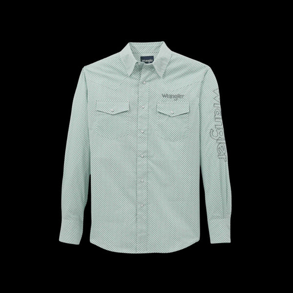 WRANGLER MEN’S LOGO LS GREEN SHIRT