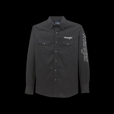 MENS L/S BLACK WRANGLER LOGO SHIRT