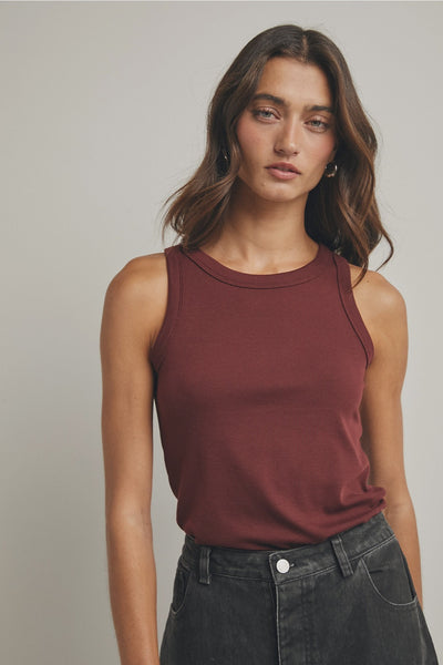 BURGUNDY RIBBED TANK TOP