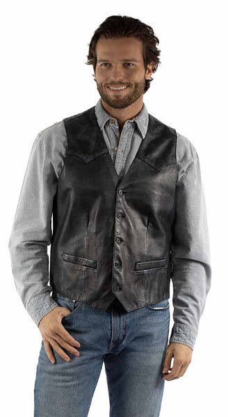 MENS NAVY LAMB LEATHER VEST