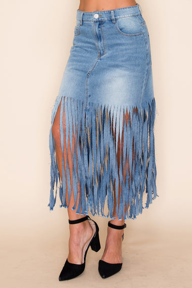 LADIES DENIM FRINGE SKIRT