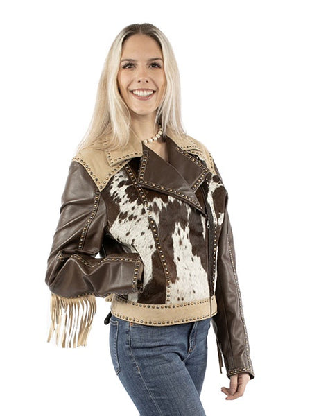 LADIES COWHIDE AND SUEDE ZIP UP JACKET WITH FRINGE