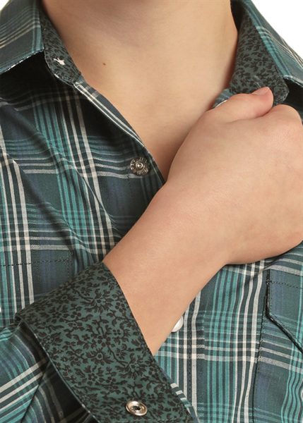 BOYS LS 2 PKT LS PLAID CHECK SNAP SHIRT