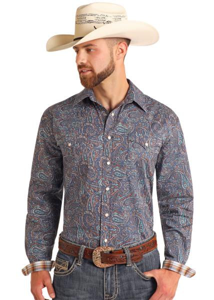 MENS LS PAISLEY PRINT SNAP DOWN SHIRT