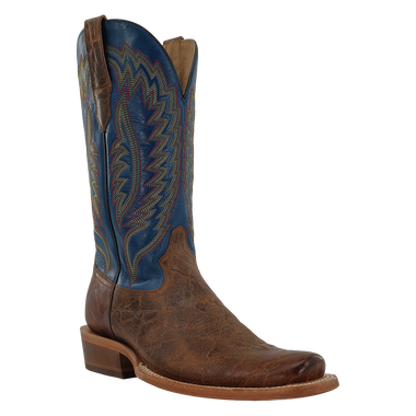 MENS TAN ELEPHANT COWHIDE AND BLUE JEAN GOAT BOOT