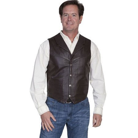LAPEL LEATHER VEST WITH BUFFALO SNAPS