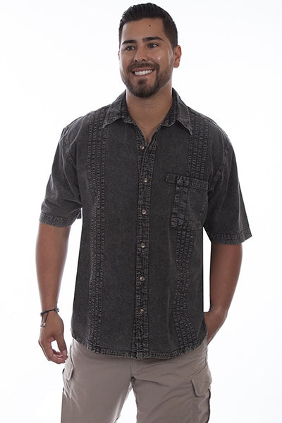 MENS DISTRESSED BLACK TRAVELERS SHIRT