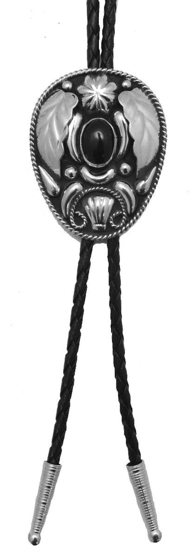 GERMAN SILVER AND ONYX BOLO TIE
