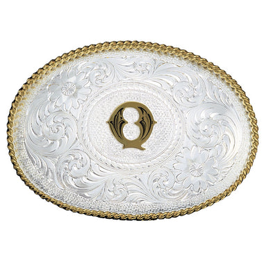 Two Tone Initial Q Silver  Western Belt Buckle