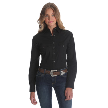 LADIES BLACK RIDING SHIRT WITH SNAP