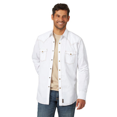 MENS WRANGLER RETRO  SNAP SHIRT W/ BROWN STITCHING