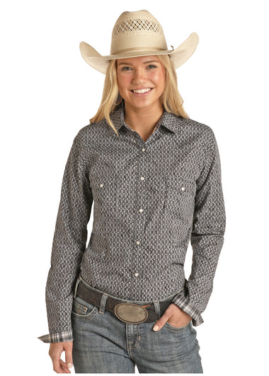 LADIES RS LS PAISLEY PRINT SNAP SHIRT