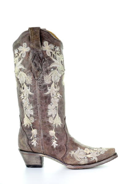 LD TOBACCO STUDS & FLOWERED EMBROIDERY & CRYSTALS