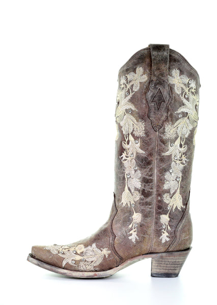 LD TOBACCO STUDS & FLOWERED EMBROIDERY & CRYSTALS