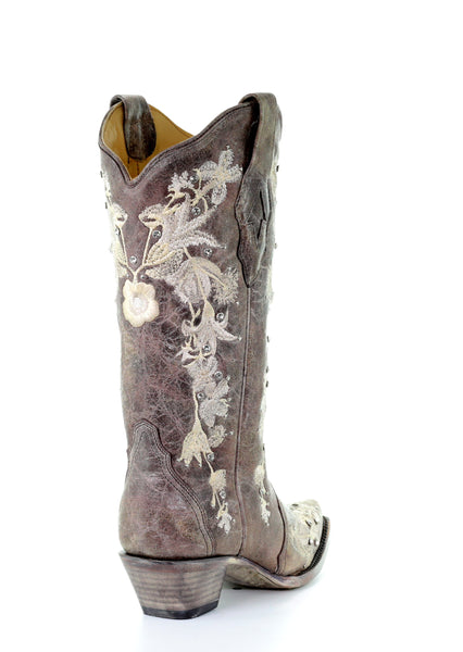 LD TOBACCO STUDS & FLOWERED EMBROIDERY & CRYSTALS